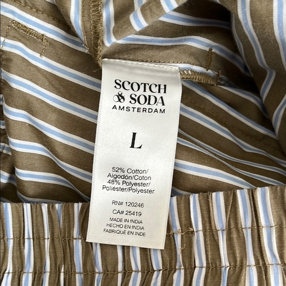 SCOTCH & SODA NWT Olive Green Striped Wide Leg Pants Slant Pocket, Size L - Picture 9 of 10